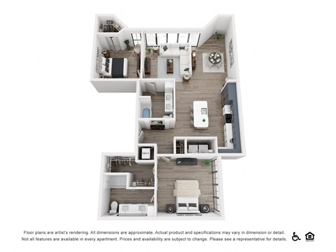 Floor plan for 2 beds, 2 baths, 988 sqft